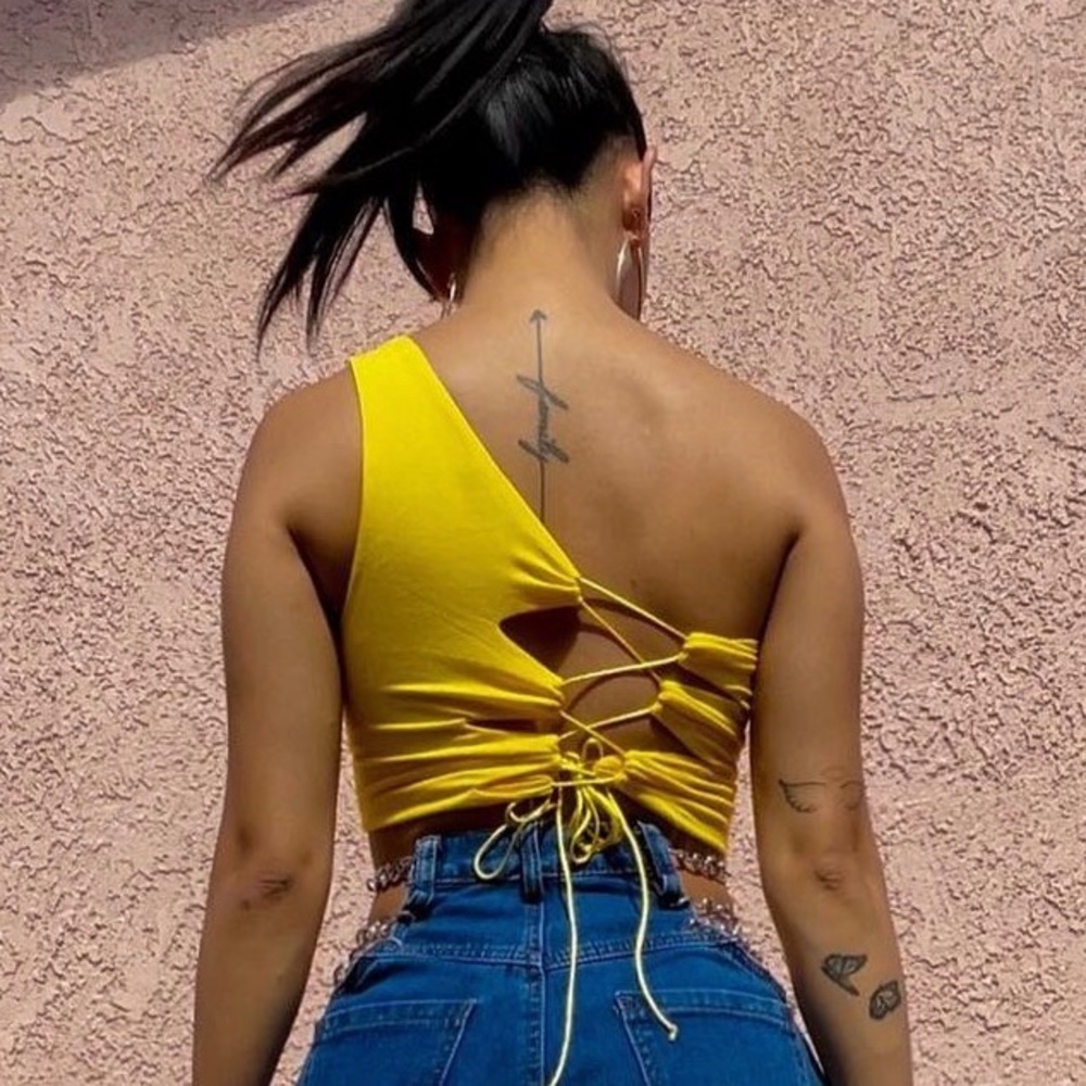 One shoulder tie back crop top